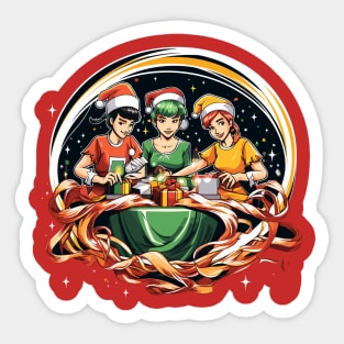 Christmas Elves: Gift Wrapping by the Table Sticker